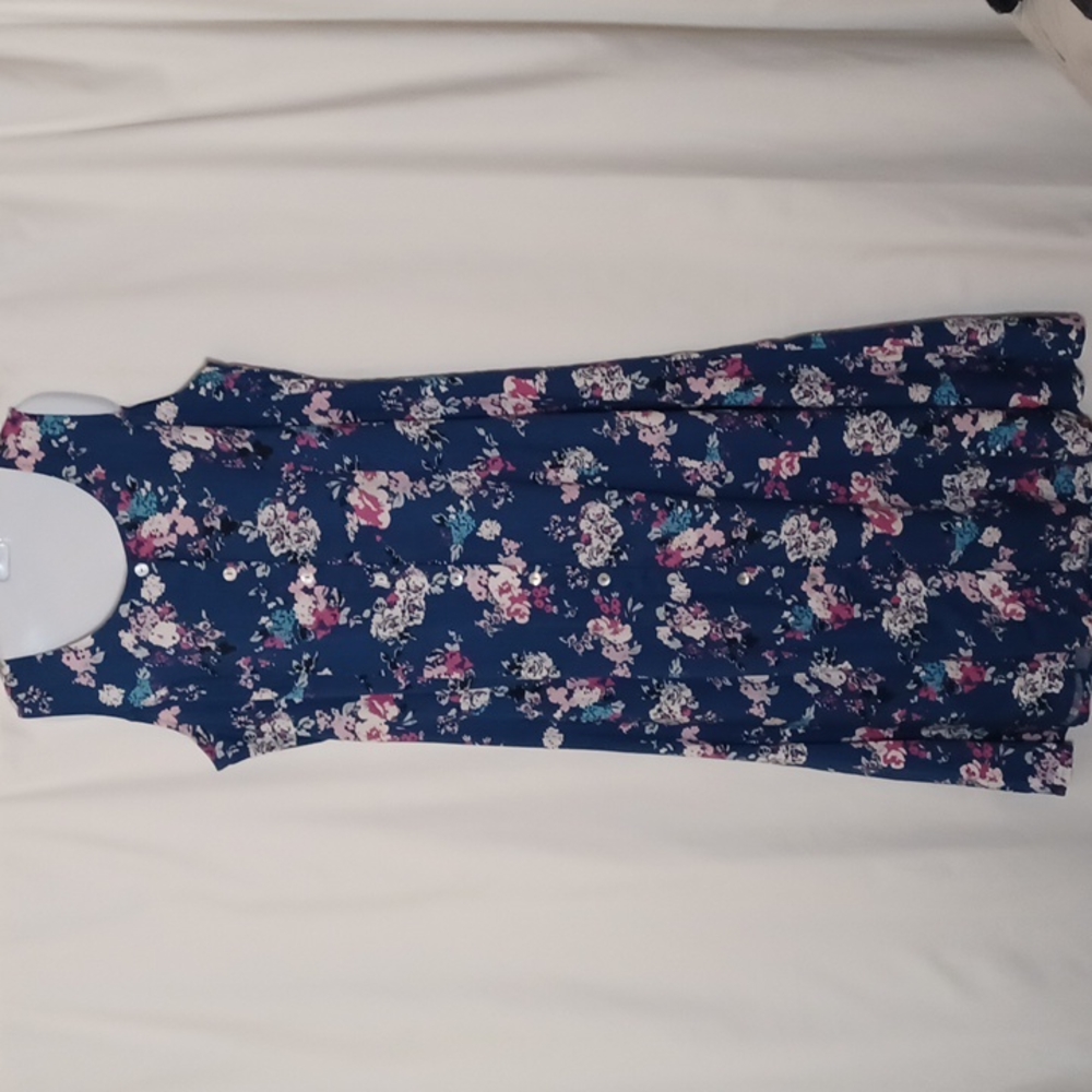 KORET Women's Blue Button Front Round Neck Sleeveless Midi Floral Dress. Size L - Picture 5 of 14